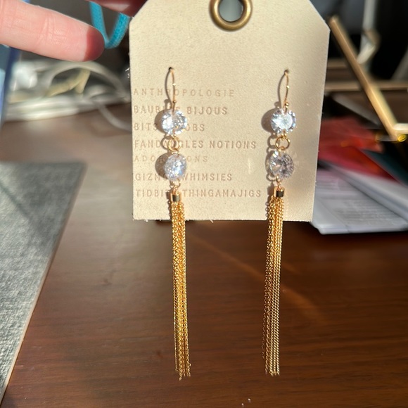 NWT Anthropologie Crystal Gold Earring! - Picture 3 of 5